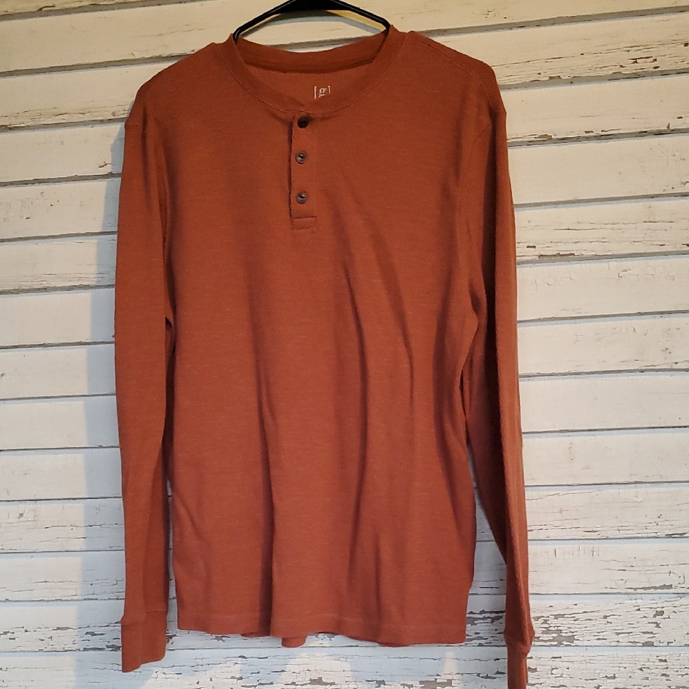 George Men's Long Sleeve Henley Shirt - Rust